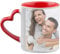 Mug céramique personnalisé photo avec anse cœur et intérieur rouge – Tasse personnalisable avec anse cœur rouge – Idée cadeau femme, homme, noel, fête mères, st valentin