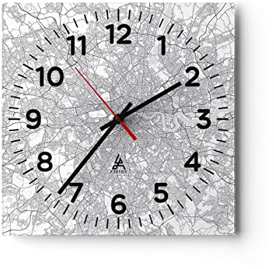 Modern Wanduhr Stadt Karte London 30x30cm Quadrat Klein Wand Uhr Glas Analog Zimmeruhren Küche Büro Wohnzimmer Glasuhr Wall Clock Dekoration Design Wanddekoration Küchenuhr C4AC30x30-4680