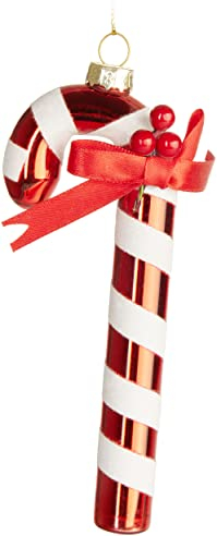 BRUBAKER Zuckerstange Rot Weiß Weihnachtskugel aus Glas - Handbemalt und Mundgeblasen - Christbaumschmuck Lustig - Christbaumkugel Figuren Weihnachtsdeko Anhänger - Deko Baumkugel