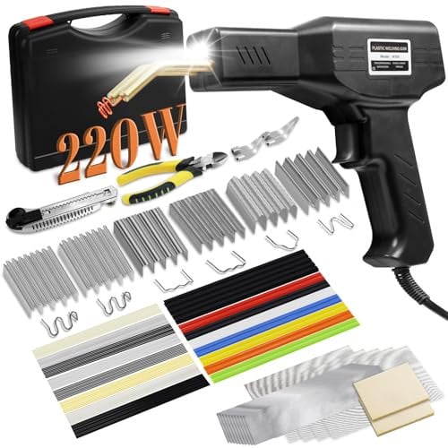 Soldador de plástico de 150 W, kit de soldadura de plástico, reparación de parachoques de coche, 800 grapas calientes y 56 piezas, 7 tipos de varillas de soldadura de plástico para reparación de