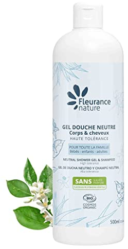 Fleurance Nature- Gel douche Neutre-Certifié Bio Cosmos Ecocert- 500m- ph neutre, sans savons- sans parfums- extra doux- pour peau sensible et atopique- pour adulte, enfant et bébé- 23140