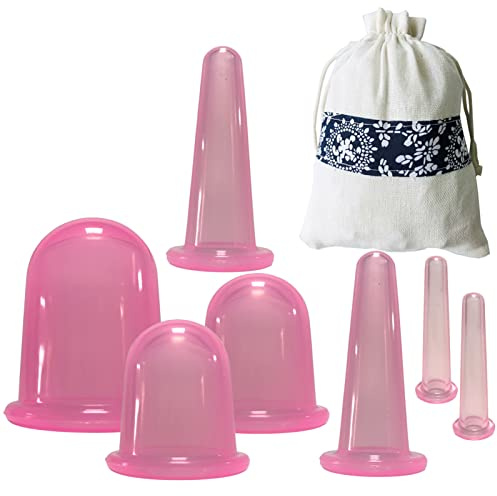 Silikon-Schröpfset, 7-teilig, Vakuum-Acupoints, Massage-Saugnäpfe mit Aufbewahrungstasche für Muskel-Cellulite und mehr, 4 Größen, Rosa