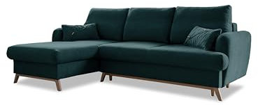 MIUFORM Ecksofa mit Schlaffunktion und Bettkasten - Scandic Lagom Wohnlandschaft mit Schlaffunktion Sofa L Form Couch L Form Wohnlandschaft L-Form Couch 3 Sitzer Sofa mit Bettfunktion (Türkis, Links)