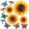 12 Stück Sonnenblumen-Metallblumen, Wanddekoration, gelbe Blume, Außendekoration, Metall-Schmetterling, Libelle, Gartenzaun, Terrasse, Hof, Kunst, Schlafzimmer, Wohnzimmer