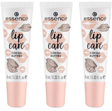 essence lip care COCOA BUTTER, Lippenbalsam, Weiss, pflegend, natürlich, vegan, ohne Parabene, ohne Mikroplastikpartikel, Nanopartikel frei, 3er Pack (3x10ml)