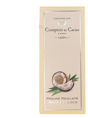Tablette chocolat pralinée feuilletée fourrée noix de coco 80g - Comptoir du Cacao