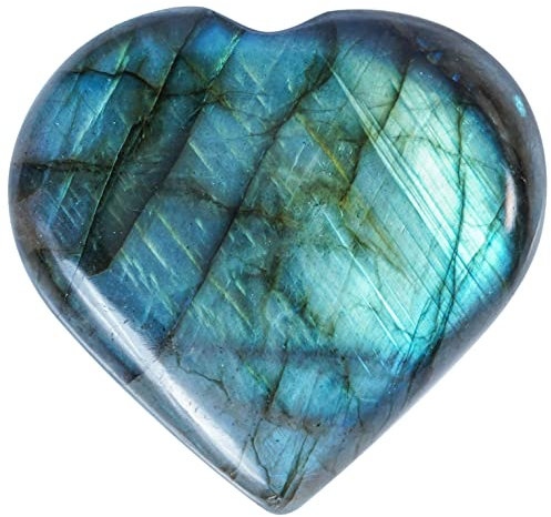 Crocon 50mm Labradorite Coeur Pierre Grand Coeur Forme Puff Pierres Ensemble 450+ Carats Poche Cristal Guérison Tumble Collection Palm Worry Pierre Chance Charme Méditation Cadeau Décor À La Maison