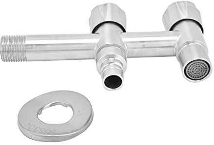 Grifo de Acero Inoxidable G1/2, 1 Entrada, 2 Salidas, Grifo de Agua para Lavadora, Grifo de Fregadero, Conector Rápido de Metal para Lavadora, Balcón, Baño