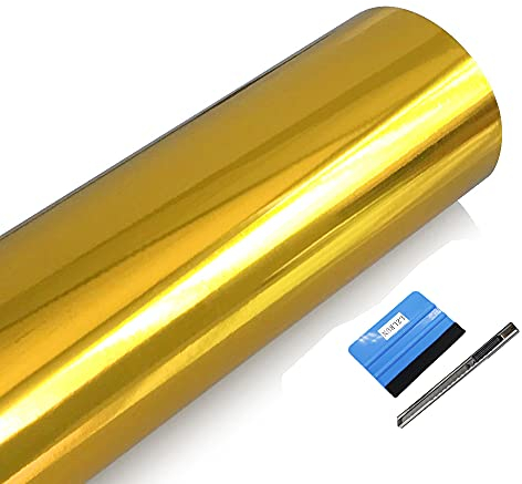 NewL Pellicola Adesiva in Vinile Lucida a Specchio, Senza Bolle, Fai da Te, per Auto, Bici, Motore, carrozzeria, Pellicola autoadesiva Oro 50cm x 150cm