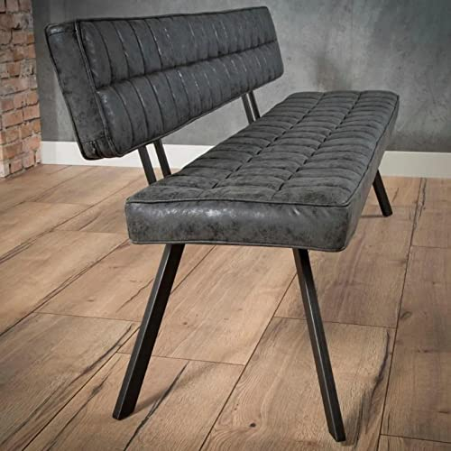 RINGO-Living Sitzbank Esszimmer mit Rückenlehne, Esszimmerbank mit Rückenlehne 150 cm, Bank Wohnzimmer, Schwarze Esstisch Bank mit Lehne, gepolsterte Bank, Vintage Bank, Sofabank für Esstisch
