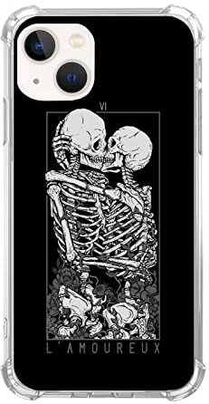 Lobtseyrem Skull Couple Hülle für iPhone 15 TPU Bumper Handyhülle Trend Schwarz Schlank Stoßdämpfend Anti-Gelb