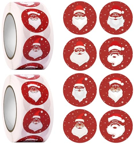 YXHZVON 1000 Hojas Etiquetas Adhesivas de Papá Noel, 1.0 Pulgada Pegatinas de Navidad para Regalos Redondas, Feliz Navidad Pegatinas Rollo para Regalos