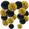 YBwanli Schwarzes Gold Pompons Deko 20 Stück, deko schwarz gold Seidenpapier Pom Poms, Neujahr Silvester Deko, Abschlussdekorationen,Junggesellinnenabschiede, Geburtstagsdekoration,bachelor deko