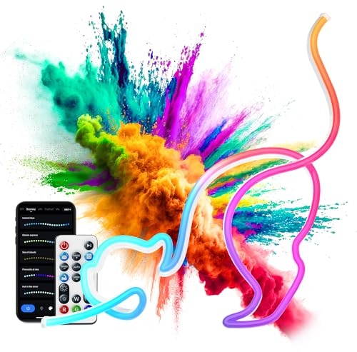 Lphianx Neon Rope Light, 16.4FT LED Neon Flex with Music Sync, Compatible with Alexa, Google Assistant, LED Strip Lights for Bedroom Living Gaming Room Wall Decor (Not Support 5G WiFi)