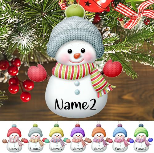 GBVllexuii Personalisierte Weihnachtsschmuck 2023 Familie Benutzerdefinierte Weihnachten Schneemänner Ornamente mit Namen Kundenspezifische Weihnachtsbaum Hängende Dekorationen Geschenke Grau