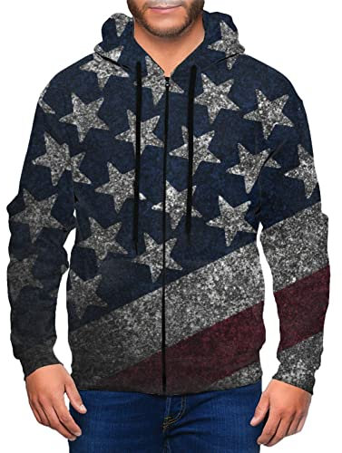 DJNGN Felpe con Cappuccio e Zip Intera con Cappuccio da Uomo Vintage con Bandiera Americana e Giacca con Tasca