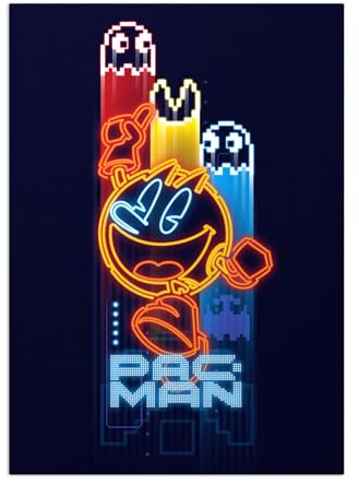 Displate Offiziell Pac Man MetallPoster Magnetische Befestigung Inklusive Lizenziert Bilder Hochwertiges PosterNeon Arcade - PAC-MAN Neon 45 cm x 32 cm