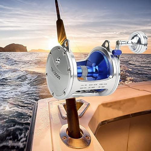 Carrete Giratorio, Rueda de Pesca en el Mar, Carrete de Tiro Largo para Pesca Al Aire Libre (Plata+Azul)