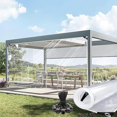 Klare Planen Outdoor-Plane Hochleistungs-PVC Wasserdicht Staubdicht Anti-riss Für Gewächshaus, Terrasse, Garten, Pavillon Mit Metallösen Und Bungee-seile(Size:1.5x6m/5x20ft,Color:Löschen)