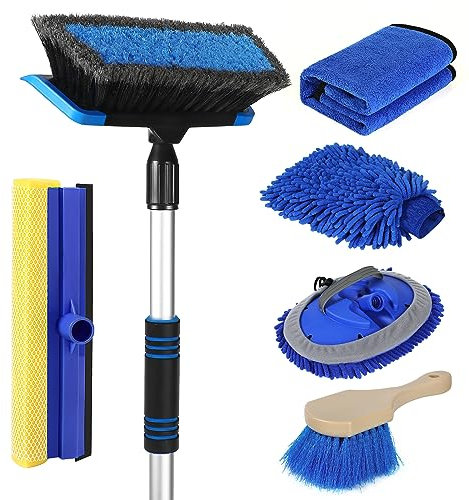 Brosse de Lavage de Voiture de 157,5 cm avec Long Manche, Poils Doux et Anti-Rayures, Brosse de Lavage de Voiture Robuste, kit de Nettoyage Complet avec serpillère, Gant de Lavage, Serviette,