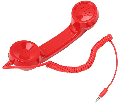 Retro Telefonhörer für Handys Rot Strahlungssicher 3 | One-Touch Antworttaste zur Annahme/Beendigung von Anrufen, ABS Spiralkabel 1 m, Handempfänger für Smartphones Computer