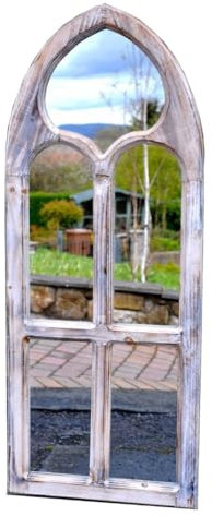 Gardenesque Wooden Wall Mirror, H100cm Romanesque Arched Design for Outdoor and Indoor Wall Decor, Weatherproof, Large H100cm x W40cm