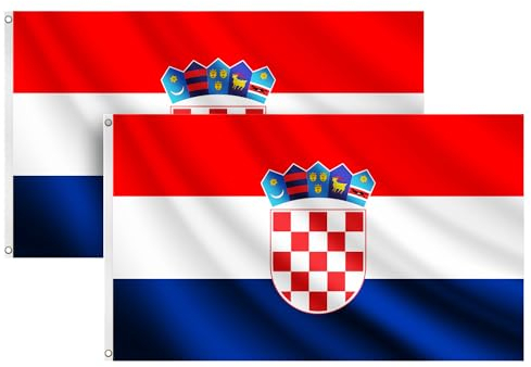 COCOSY 2 Stück Kroatische Fahne - 90 x 150 cm 100% Polyester Kroatische Flagge mit Messing-Ösen - Wetterfeste & Langlebige Kroatien Hrvatska Croatia HR Kroatische Flagge für Sport & Feierlichkeiten