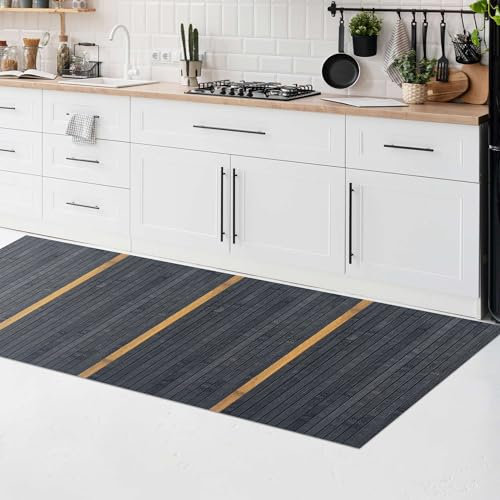 CosìCasa Tapis Cuisine Devant Evier Lavable en Bambou Naturel Éco-Responsable | Tapis Bambou Polyvalent, Idéal comme Tapis de Bain Antidérapant, Tapis d'Entrée Intérieur 50X125,Noir/Beige