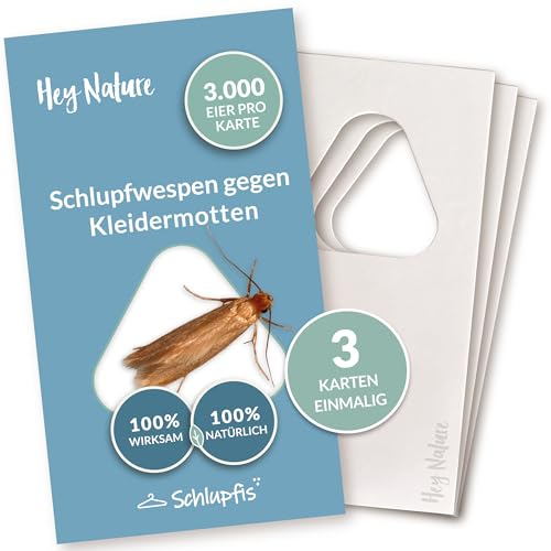 Hey Nature Schlupfwespen gegen Kleidermotten, 1 x 3 Karten. Natürlich & effektiv Kleidermotten bekämpfen mit Schlupfwespen gegen Motten. Mottenschutz alternativ zu Mottenkugeln, Mottenspray & Lavendel
