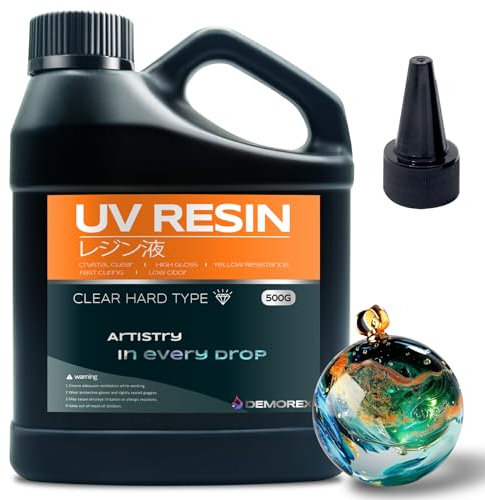Demorex UV-Harz, 500 g, UV-Harz-Set, geruchsarmes, kristallklares UV-Epoxidharz, UV-Härtungsharz für Schmuckherstellung, Formen, Basteldekoration, Kleben, Gießen und Beschichten