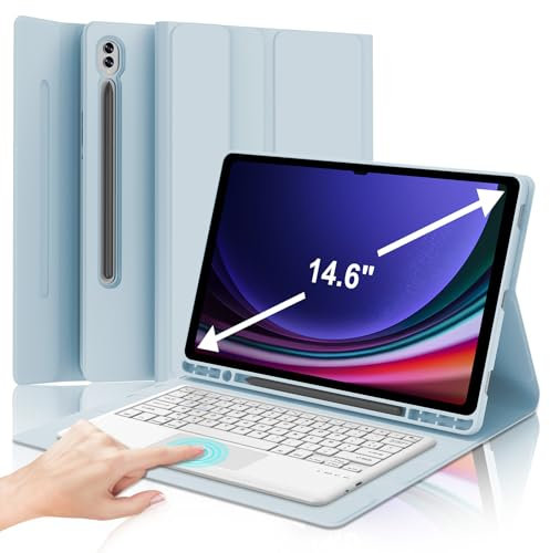 JADEMALL Clavier avec Trackpad pour Samsung Galaxy Tab S9 Ultra/S10 Ultra 14.6, AZERTY Français Clavier Bluetooth avec Pavé Tactile pour Samsung Tab S9/S10 Ultra 14.6 2024, Bleu Ciel