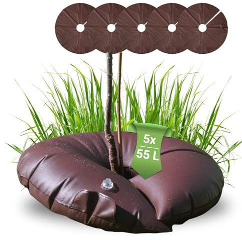 dm-folien Bewässerungsring I 5 Stück I Bewässerungsringe für Bäume, Hecke & Strauch I Bewässerungshilfe mit 55 Liter I UV-beständiger Bewässerungssack zur gezielten Pflanzen-Bewässerung