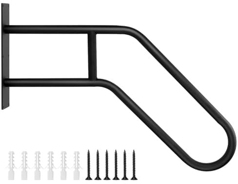 QWORK® 66cm Corrimano di sicurezza per esterni, corrimano da parete da 1-3 gradini, maniglia di sicurezza a forma di U, per giardini, hotel, scuole, ingresso portico, nero
