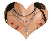 LANWLOSI Barbed Wire Necklaces for Women Silver Thorn Necklace Punk Gothic Cross Necklace Black Beaded Choker Thorns Metal Barbed Wire Chain Necklaces Halloween Costume Outfit Accessories, Iron, No