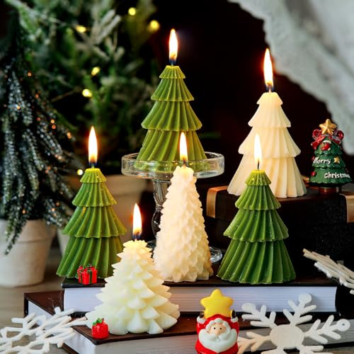 Conelist 6 velas de Navidad decorativas de 3.7 pulgadas con forma de árbol de Navidad, velas perfumadas de cera de soja, velas decorativas de aromaterapia de Navidad, para fiestas de vacaciones, Año