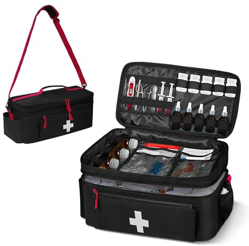 Horsande Erste Hilfe Tasche Leer, Medikamententasche Groß, Tasche Reiseapotheke, Medizinische Tasche, Notfalltasche für Medikament Aufbewahrung, Medikament Koffer für Notfallzubehör, Schwarz