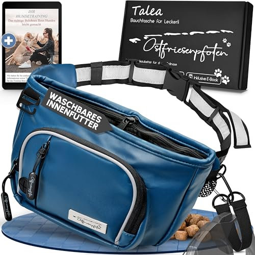 Ostfriesenpfoten® Leckerli-Bauchtasche 'Talea' für Hunde aus Kunstleder mit Einhandmagnetverschluss - Leckerlibeutel inkl. wechselbarem Innenfutter - Bauchtasche für Hundezubehör - Dunkelblau