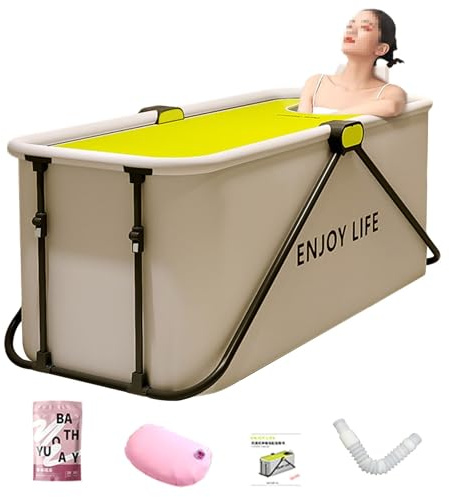 Portable Faltbare Badewanne Erwachsene mit Deckel, Mobile Badewanne mit Ablaufschlauch, Temperaturerhaltung Bathtub für Heißes Bad Badesalz(150 * 53 * 50cm)
