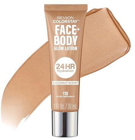 Revlon ColorStay Face & Body Glow Lotion, Lotion teintée visage et corps hydratante, Éclat naturel lumineux, Fini non gras 24H hydratation, 110 Glow Through It, 30 ml