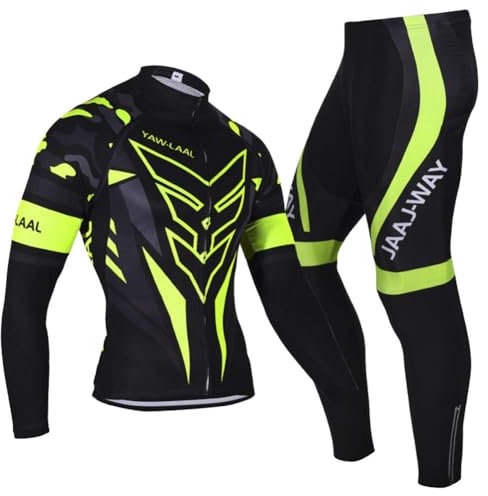 VeloZenith Herren Thermo Fahrradtrikot Set Winter Thermo Fahrrad Jacke + Hose Set wasserdicht Winddicht Atmungsaktiv Fahrradhose Lang mit 3D Sitzpolster für Outdoor Radfahren(XL)