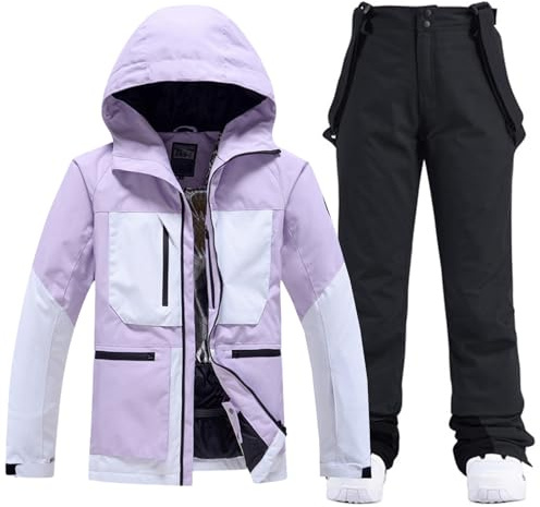 HOTIAN Damen Ski Jacke und Hosen 2 Teilig Set Skianzug Damen Wasserdicht Winddicht Winter Outdoor Warme Skifahren Skibekleidung damen set 167 PU+BK M