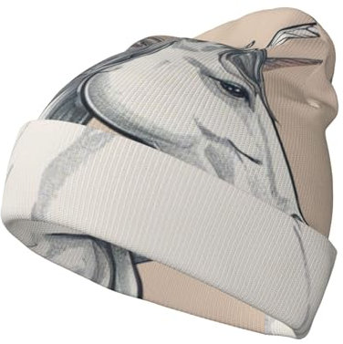 Strickmütze mit Märchen-Einhorn-Aufdruck, Unisex, stilvolle Strickmütze, Wintermütze, warme Mütze, Strickmütze, Schwarz, Schwarz, Einheitsgröße