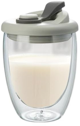 Insulated Double Wall Glass Coffee Cup, 350ml Clear Travel Mug with Lid for Coffee, Tea, Milk, Latte, Juice, Thermal Beer Mug for Hot and Cold Beverages, Dessert Glasses for Home, Café, and