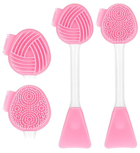 JIEYAO 2 spazzole manuali per la pulizia del viso, 2 in 1, in silicone, con manico, impermeabile, per la pulizia del viso, per tutti i tipi di pelle
