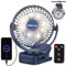 GOBRILLFUN Ventilateur à pince télécommandé 6 pouces 12 000 mAh, veilleuse LED, 3 vitesses, ventilateur USB personnel portable pour la maison, le bureau, le camping-car et le camping en plein air-Bleu