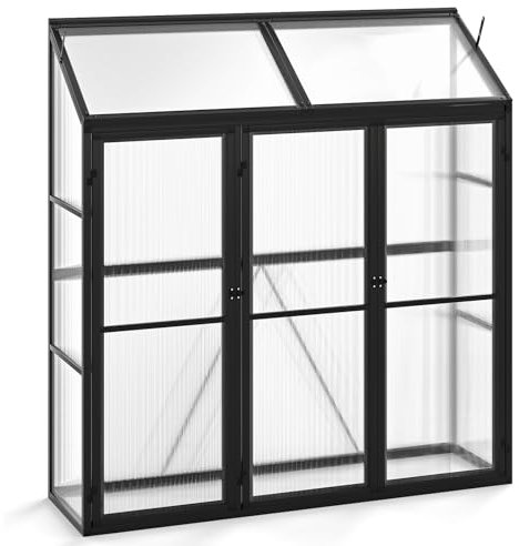 GOPLUS Serre de Jardin en Polycarbonate 180 X 52 X 190 CM, pour Légumes, Plantes Fleurs, Serre à Tomates avec Cadre en Aluminium Solide, Lucarne, 3 Portes Verrouillables, pour Patio, Arrière-Cour
