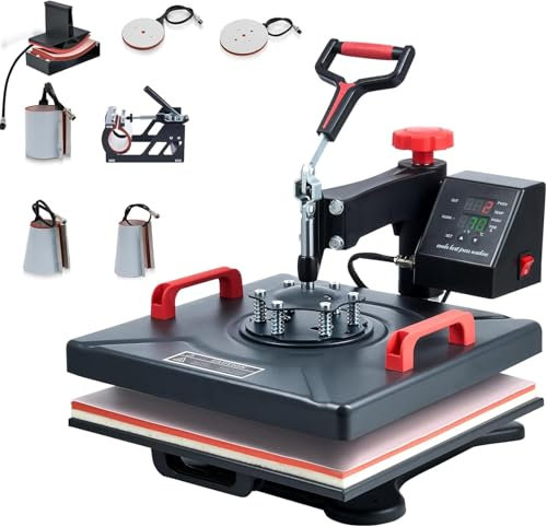 CREWORKS 8 IN1 Pressa a Caldo 38 X 38CM 1400W Pressa di Calore Macchina Sublimazione Digitale Girevole a 360 Gradi con Controllo Digitale Termopressa per Magliette, Cappelli, Borse, Piatto, Tazza