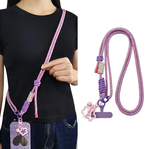 MeeQee Handykette Universal zum Umhängen, Handyband Aus Nylon Kompatibel mit Jeden Smartphones Verstellbares HandyKette Kordel mit Pad für Outdoor, Reise, Unterweg (Lila, Einheitsgröße)