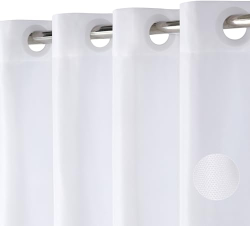 Cortina de Ducha de Lino Texturizado con Revestimiento Impermeable, Ojales Grandes, 230GSM Cortina de Baño de Tela Resistente, Dobladillo Pesado, Lavable, Instalación Fácil, 183x191cm, Blanca