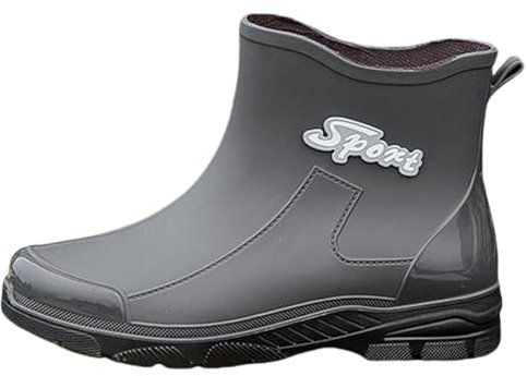 FGUUTYM Scarpe da pioggia da uomo, alla caviglia, antiscivolo, in gomma, impermeabili, slip-on, leggere, da giardino, da pioggia, grigio., 45 EU